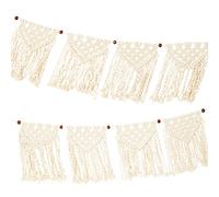 Guirnalda tejida de macramé color crema - 1,3 m | Banderines de tela de algodón 100% para dormitorio de niñas, decoración boho para el hogar, sala de estar, decoraciones para fiestas, festivales