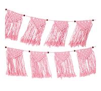 Guirnalda tejida de macramé rosa -1,3 m | Banderines de tela de algodón 100% para dormitorio de niñas, decoración boho para el hogar, sala de estar, decoraciones para fiestas de cumpleaños