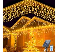 Guirnaldas Luces Solar, 3M Impermeable Cadena de Luces de Carámbano 16 Pcs Cortina de Luces Solares 8 Modos 128 LED Luces de Hadas de Cortina con Control Remoto para Vacaciones Patio Jardín Boda