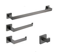 Gunmetal Inless - Juego de baño de acero - Toallero, soporte para papel higiénico, cepillo para inodoro, gancho para bata, barra de toalla de 60 cm, kit de 4 piezas, gris H - & Home tials