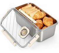Gunolye Panera de acero inoxidable con temporizador, panera grande y hermética para pan casero, tostadas, panecillos y galletas - Soporte de pan para encimera de cocina