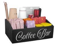 Guolich Organizador de Café y Té-Caja de Madera para Accesorios de Cafetera-Caja Infusiones -Caja de Te -Bandeja con de madera 4 Compartimentos para Infusiones Azucarillos Tazas Cápsulas (Negro)