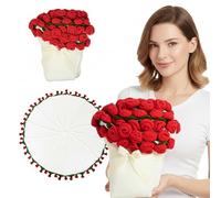 GUOMIS Ramo de Flores, Manta de Ganchillo con Ramo de Rosas terminada,con 68 Rosas de Ganchillo, Ideal para Ceremonias de graduación, San Valentín o el Día de la Madre. (Rojo)