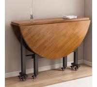 GUQASDV Mesa de Comedor Plegable for Uso doméstico, Mesa de Cocina Extensible con alas abatibles, Mesa de Cocina Redonda Plegable y portátil con 6 Ruedas(Brown,120cm)