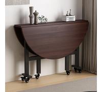 GUQASDV Mesa de Comedor Plegable for Uso doméstico, Mesa de Cocina Extensible con alas abatibles, Mesa de Cocina Redonda Plegable y portátil con 6 Ruedas(Black Walnut,120cm)