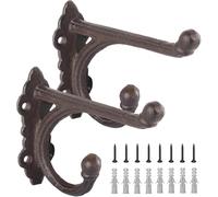 Gusmigus 2 Piezas Ganchos de Pared Retro con Tornillos - Negro. | Metal Vintage Perchas Pared, Colgadores Rústicos para Ropa, Toallas y Llaves en Dormitorio, Baño o Cocina, 13 x 4 x 10 cm..