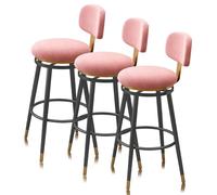 Guyifuny Juego de taburetes de Bar giratorios de 1/2/3/4, sillas Modernas tapizadas en Terciopelo con Respaldo y reposapiés, Silla de Desayuno for Isla de Cocina, Comedor(3 PCS Pink 75cm,Black)