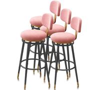 Guyifuny Taburetes de Bar giratorios Juego de 1/2/3/4 taburetes tapizados de Terciopelo con Altura de mostrador con Patas de Metal, sillas Modernas de Isla for mostrador(4 PCS Pink,75cm Black Leg)