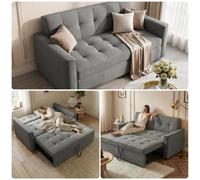 Guyii Sofá cama de 3 plazas gris sofá extensible con función de dormir y función de cama, sofá cama acolchado con reposabrazos, sofá cama para salón, habitación de invitados, habitación pequeña