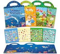 GUYUCOM Paquete de 4 libros de pegatinas reutilizables, juguetes para niños de 2, 3, 4 años, pegatinas 3D transparentes para granja de insectos oceánicos, juguete educativo, regalos de cumpleaños