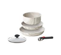 Guzzini ChefLine Marble Made in Italy - Juego de 5 piezas: 2 sartenes (24 y 28 cm), cacerola de 20 cm, tapa (20 cm) y mango extraíble