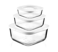 Guzzini - Kitchen Active Design, STORE&MORE GLASS Juego de 3 Recipientes de Vidrio Herméticos para Nevera/Freezer/Microondas - Transparente, 19,5x19,5xh9,3 cm | 410/965/1900 cc - 11330311