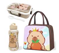 GVMJHYK Set de 3 Piezas de Capybara: Botella de Agua + Fiambrera Bento + Bolsa Térmica Aislante - Sin BPA y Antifugas - Lonchera Kawaii para Escuela, Niñas, Picnic y Regalo
