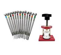 Gvvsjgdbis 1 herramienta de prensado de caja de reloj mediana resistente con 12 troqueles de nailon para reparación de relojes y 13 destornilladores planos ranurados de 0,6 mm a 2,0 mm
