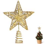 GXFCING Estrella Dorada para Árbol de Navidad 15 x 12 cm, Estrella Pequeña con Purpurina 3D Metálica, Copa del Árbol de Navidad para el Abeto para Decoración del Hogar y Fiesta