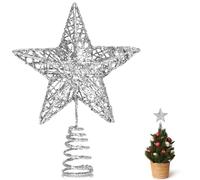 GXFCING Estrella Plateada para Árbol de Navidad 15 x 12 cm, Estrella Pequeña con Purpurina 3D Metálica, Copa del Árbol de Navidad para el Abeto para Decoración del Hogar y Fiesta