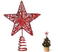 GXFCING Estrella Roja para Árbol de Navidad 15 x 12 cm, Estrella Pequeña con Purpurina 3D Metálica, Copa del Árbol de Navidad para el Abeto para Decoración del Hogar y Fiesta