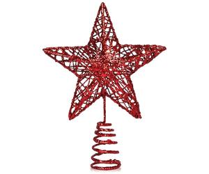 GXFCING Estrella Roja para Árbol de Navidad 25 x 20 cm, Estrella Metálica con Purpurina 3D, Copa del Árbol de Navidad para el Abeto para Decoración del Hogar y Fiesta