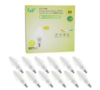 GY 4.9W Bombilla Led E14 Luz Calida 3000K, 807 Lúmenes, No Regulable - Clase C Bombilla Bajo Consumo, C37 Bombillas E14 LED Vela Pack de 12