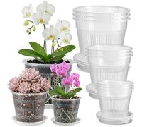 Gykutix 9 Piezas Macetas para Orquídeas, Macetero Transpirable con Agujeros de Drenaje y Platillo Incluido, para Phalaenopsis, Macetas de Orquídeas de Interior, Jardín o Terraza (11/14/16 cm)