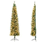 GYMAX 210cm Mitad del Árbol de Navidad Artificial, Árbol de Navidad con 150 Luces LED Blancas Cálidas, Abeto con PVC y Agujas de Pino para Hogar, Tienda y Oficina