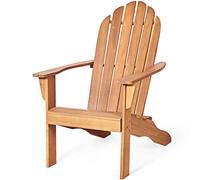 GYMAX Adirondack - Silla de Madera de Acacia con Respaldo Alto y Reposabrazos Anchos, Silla de Jardín con Estructura Triangular Estable, Soporta hasta 160 kg, para Balcón, Terraza, Playa (Natural)