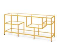 GYMAX Aparador de TV, Mesa para Televisores de hasta 65 Pulgadas, Soporte para TV con Estantes de Vidrio Templado, Mesa de Consola Moderna para Entrada, Sala de Estar y Dormitorio, Dorado