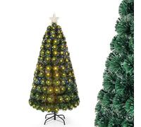 GYMAX Árbol de Navidad Artificial 150/180 cm, Abeto con 5 Estrellas en la Copa, Árbol Artificial con Cambiador de Color de Fibra Óptica y 170/230 Luces LED (150 cm)