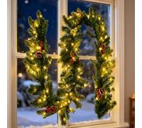 GYMAX Guirnalda de Navidad Decorativa de 270 cm con Función de Temporizador e Iluminación de 100 LED, Guirnalda de Abeto Artificial con Bayas Rojas y Piñas, para Puerta, Ventana, Chimenea, Escaleras