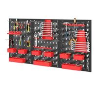 GYMAX Paneles de Pared para Almacenamiento, Kit Organizador de Pared con Tablero Perforado, Estantería de Pared, Sistema de Almacenamiento (Negro + Rojo)