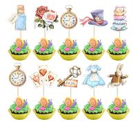 Gyufise 36 piezas de decoración para cupcakes de Alicia, diseño de mariposa, flor, reloj con llave, palillos para cupcakes, decoración de tartas para fiesta de té, baby shower, cumpleaños en el país