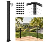 Gyykzz Poste esquinero modular de barandilla de cable negro de 42 pulgadas | Agujeros perforados en L de 90°, solución de esquina de un poste para uso en interiores y exteriores