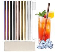 GZGXKJ 13 Piezas Pajitas Reutilizables 5 Colores 12mm Boca Ancha Pajitas 2 Cepillos de Limpieza 1 Bolsa de Tela Pajitas de Acero Inoxidable para Vasos y Copas de 30/40oz Batidos Jugos Café