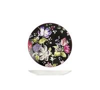 H&H Bouquet - Juego de 12 platos de frutas, porcelana, decoración floral, negro, 20 cm