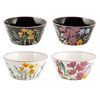 H&H Caroline - Juego de 6 bolos New Bone China, negro y blanco, 14 cm, taza de desayuno, cuenco
