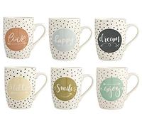 H&H Enjoy juego de 6 tazas Mug, Porcelana, Multicolor, 350 ML