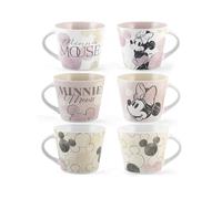 H&H Juego 6 Tazas de Té Minnie Blogger en New Bone China - Decoración Disney, Sin Plato, Capacidad 280 cc
