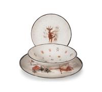 H&H Juego de Mesa Navidad 18 Piezas Fairytale Charm en Gres - Platos Planos, Sopas y Postres con Ilustraciones Invernales Elegantes, Ideal para una Mesa Navideña Sofisticada