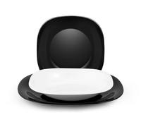 H&H, Juego de platos de 18 piezas en ópalo, blanco y negro