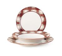 H&H Servicio 18 Piezas Mesa Tartan En Porcelana Decorada Tartan