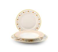 H&H, Juego de mesa de 18 piezas Amelie, juego de mesa completo, romántico y elegante, de porcelana new bone china, con forma de ala, apto para lavavajillas
