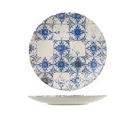H&H Set 12 Piatti Piani Lotus In Stoneware Blu E Avorio Cm 28