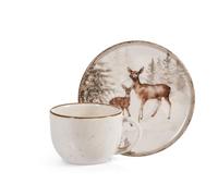 H&H Set 4 Tazze Caff Magical Deer Con Piattino In Stoneware Cc 115