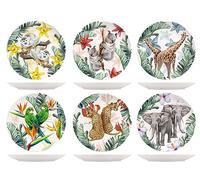 H&H Exotic - Juego de 6 platos llanos de porcelana New Bone China, decoraciones surtidas en relieve, 26 cm