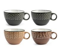 H&H Set 6 Tazze Jumbo Ethnic In Stoneware Assortito Cc460