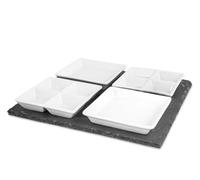 H&H Set Ardesia Con 4 Coppe In Porcellana Quadra Cm30X30