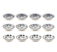 H&H Set de 12 Cuencos de Porcelana Seta 10 cm - Diseño Asortado, Porcelana Fina Blanca Decorada - Ideales para Salsas, Aperitivos o Postres - Apto para Lavavajillas y Microondas