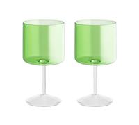 H&H Set de 2 Copas Daylight Verde 23 opas de Diseño en Vidrio Borosilicato, Cáliz Verde con Pie y Tallo Transparentes, Aptas para Lavavajillas