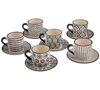 H+H Set 6 tazas de café Vhera stoneware beige/negro 90 ml aptas lavavajillas y microondas