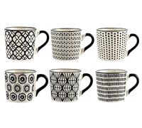 H&H Vhera Juego 6 Tazas Té, Stoneware, Blanco/Negro, 220 ml
